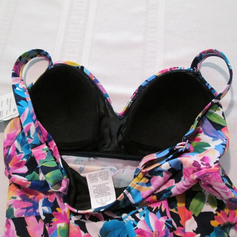 Swim Solutions Garden Swan Triple-Tiered Tankini NWT Sz 12 - Picture 10 of 11